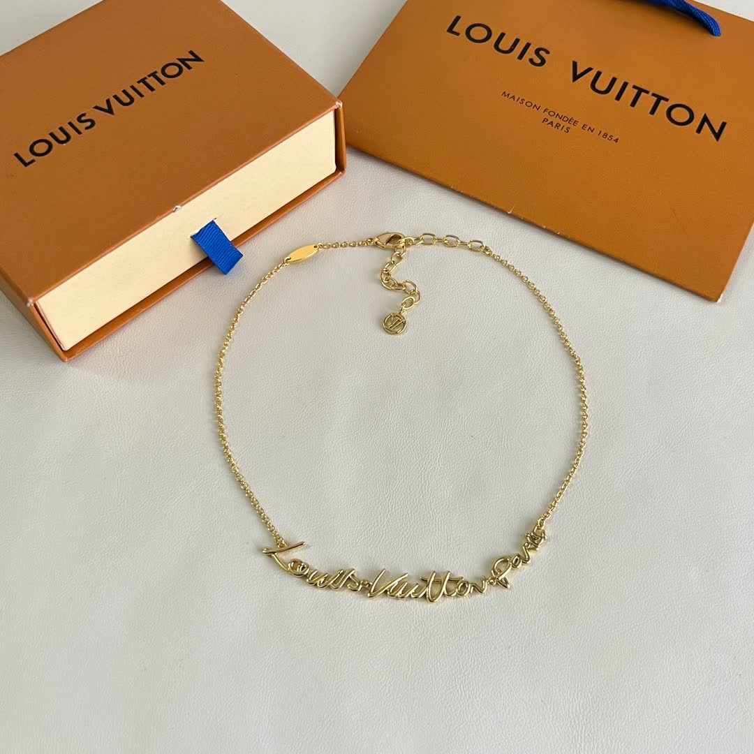 Louis Vuitton Gold Tone 'Louis Vuitton Paris' Script Anklet